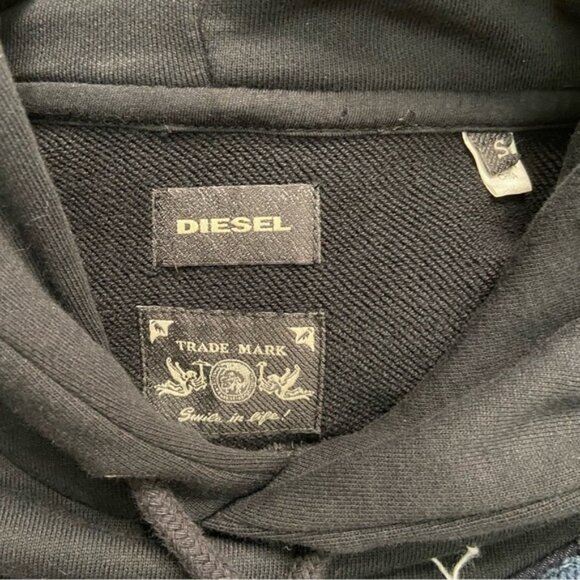 Diesel black hoodie sweatshirt 100% cotton black denim insert long sleeves Small - Picture 4 of 13